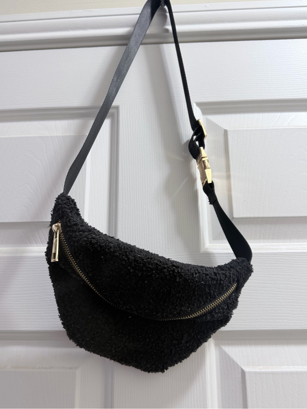 Pink Lily Black Bouclé Crossbody Bag with Gold Hardware
